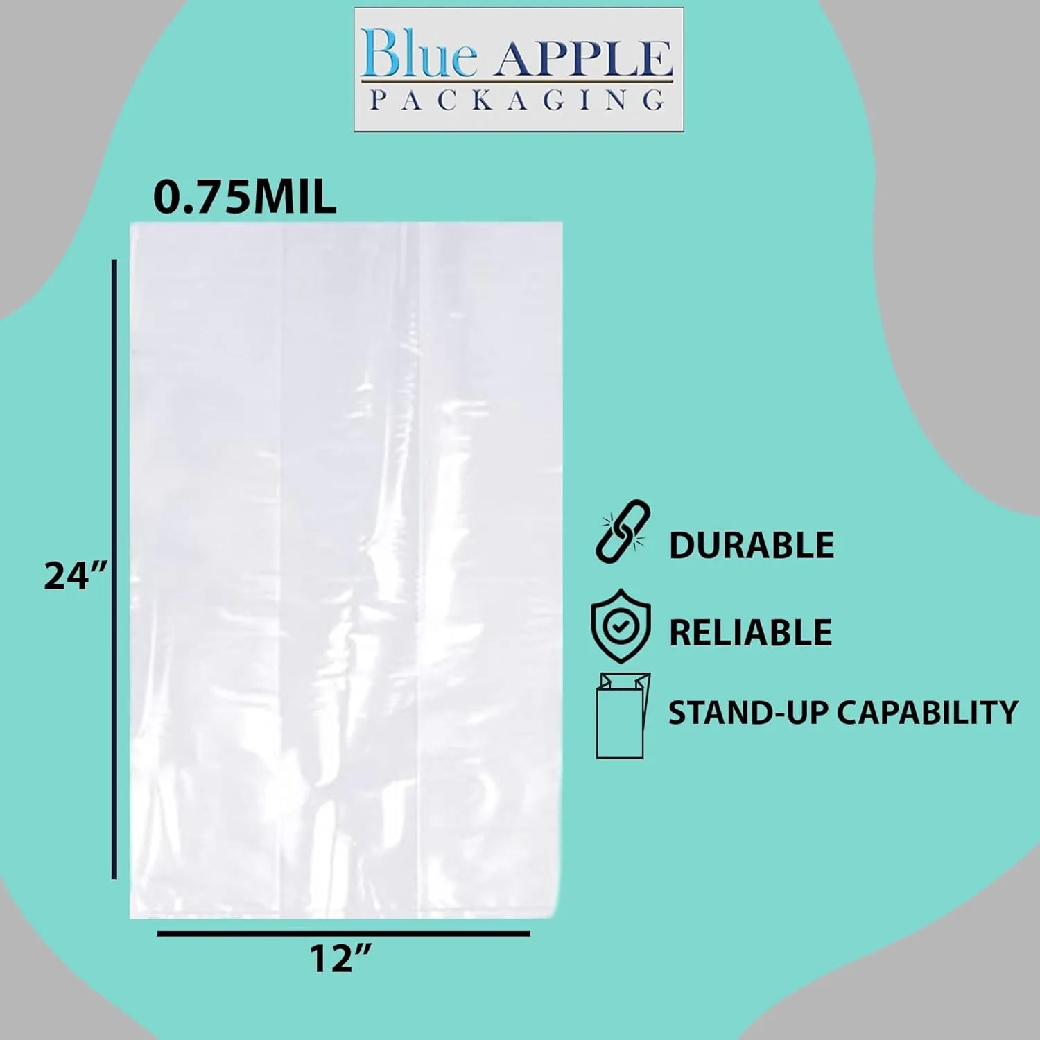 12X6X24 inches Gusseted Poly Bags Clear 0.75 Mil Low Density LDPE