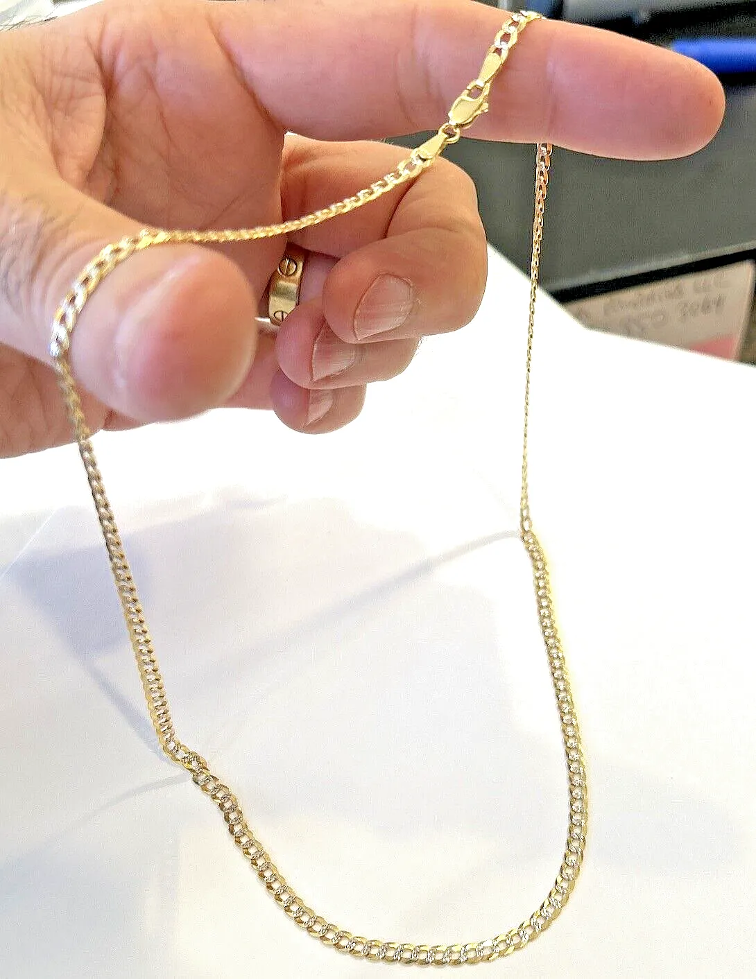 14k Gold w White Curb Link Chain 20" Inch 7.3 grams 3.6mm