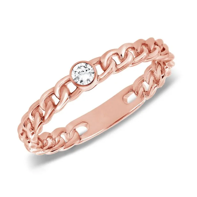 14K Rose Gold Diamond Chain Link Ring