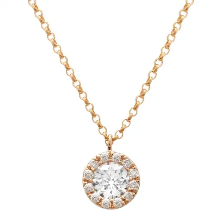 14k Rose Gold Diamond Circle Pendant With Chain