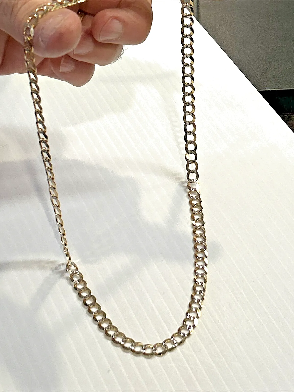 14k Solid Curb Link Chain w White 22" Inch, 26.7 grams, 7mm