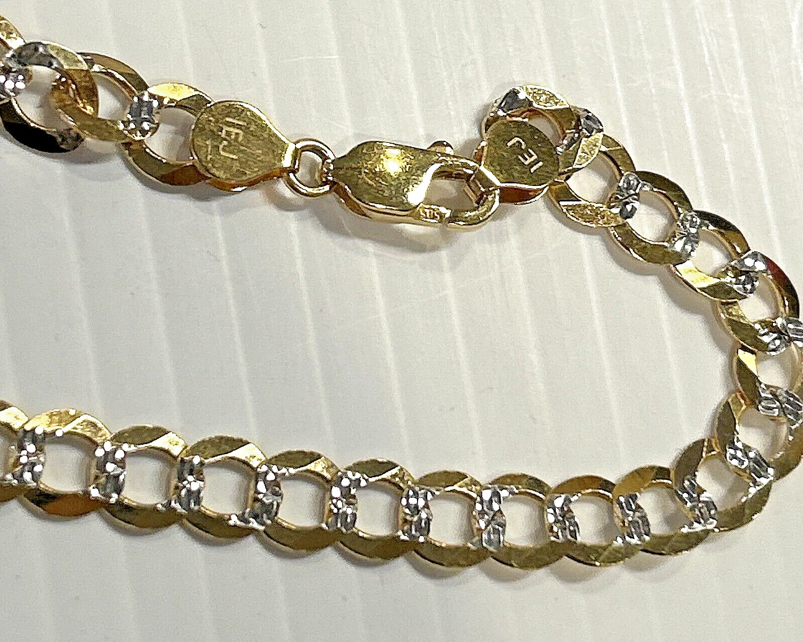 14k Solid Curb Link Chain w White 22" Inch, 26.7 grams, 7mm
