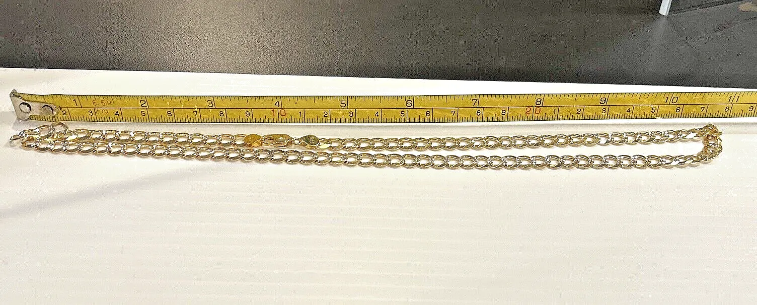 14k Solid Curb Link Chain w White 22" Inch, 26.7 grams, 7mm