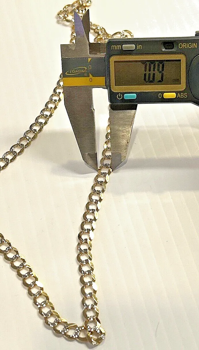 14k Solid Curb Link Chain w White 22" Inch, 26.7 grams, 7mm