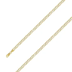 14k Yellow Gold Finish 5mm Silver Pave Cuban Chain Size- 9"