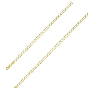 14k Yellow Gold Plated 5mm Silver Pave Figaro Chain Size- 8"
