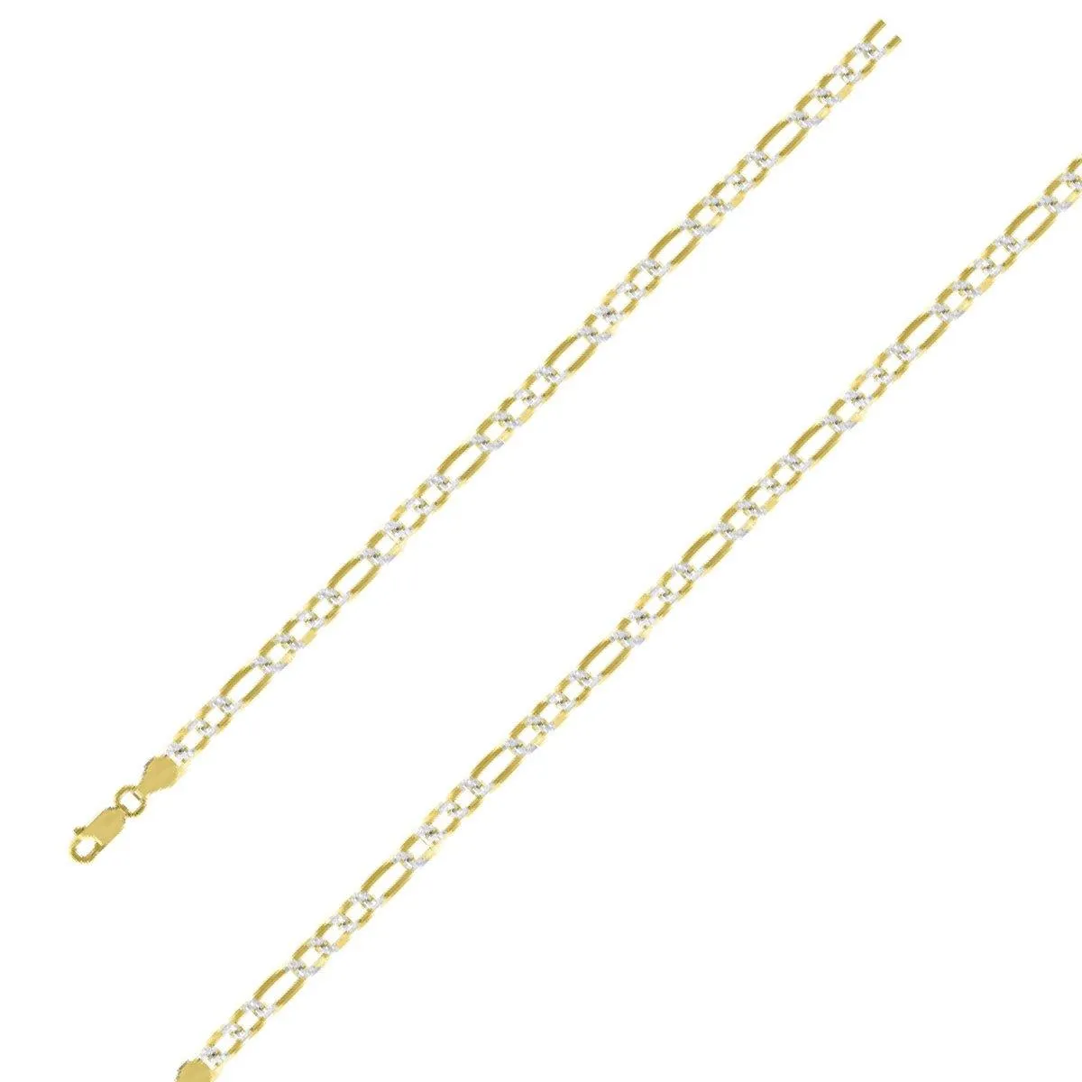 14k Yellow Gold Plated 5mm Silver Pave Figaro Chain Size- 8"