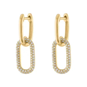 14KT GOLD HUGGIE WITH SMALL DIAMOND OVAL LINK EARRING