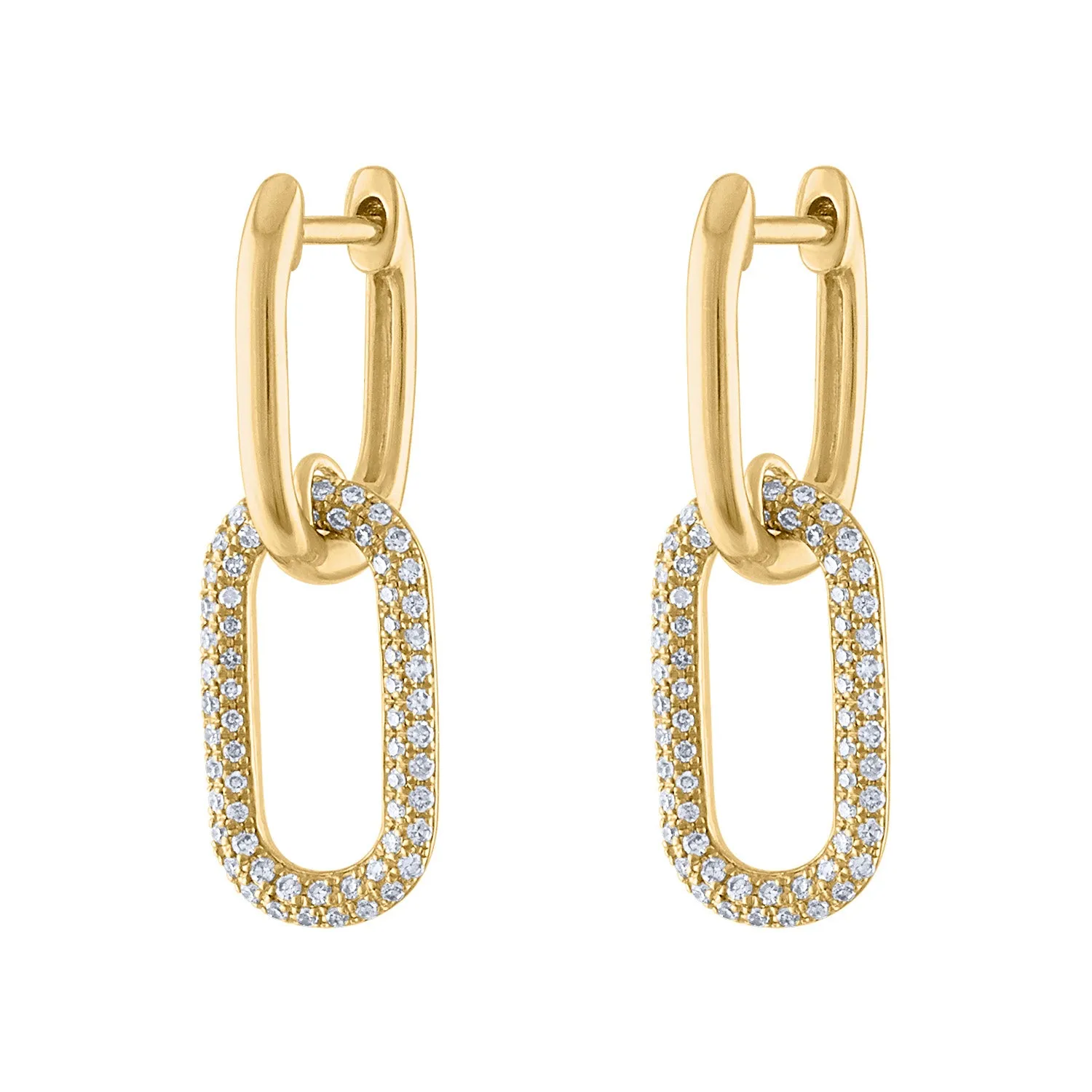 14KT GOLD HUGGIE WITH SMALL DIAMOND OVAL LINK EARRING