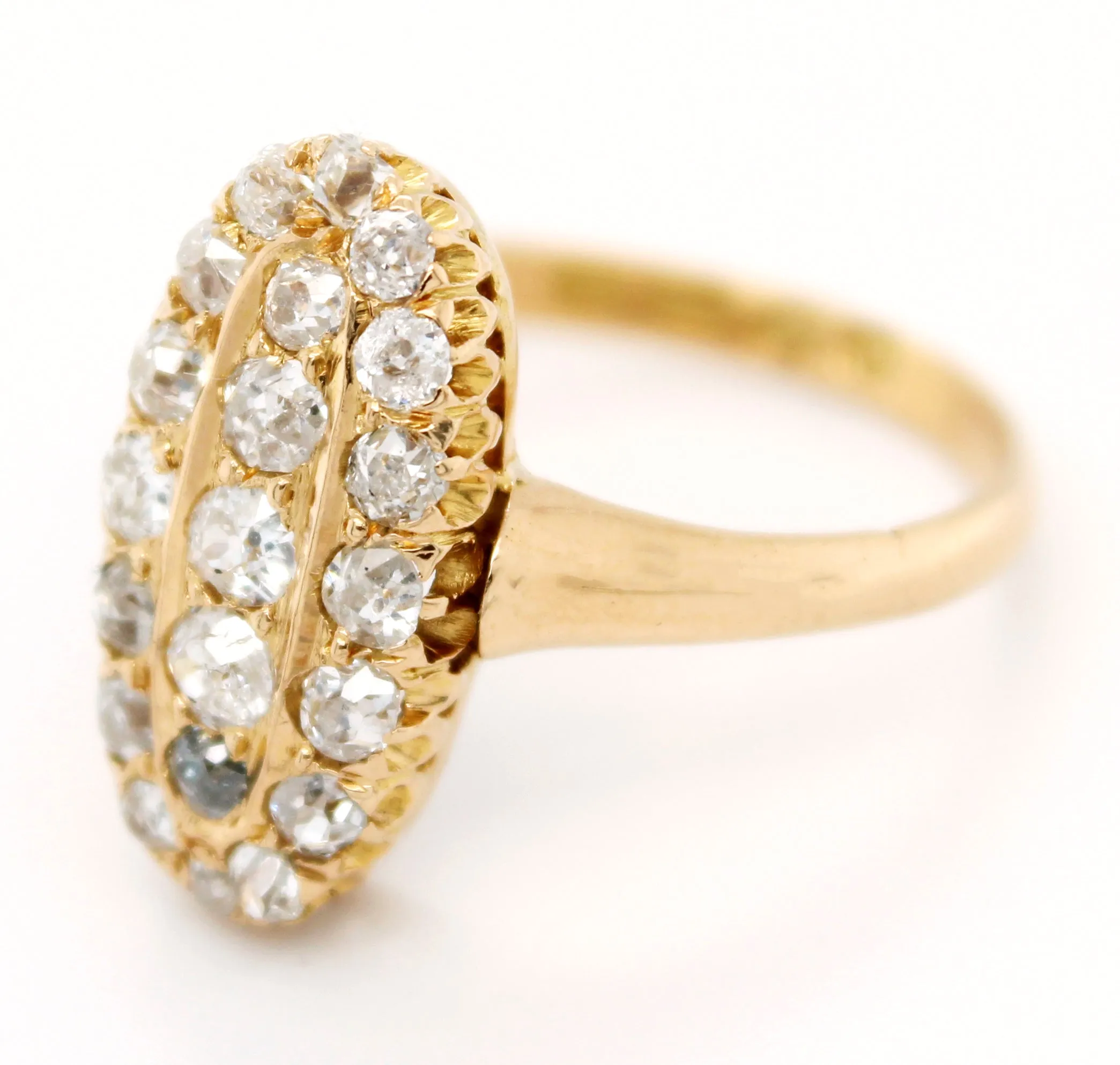 1860s Victorian 1.00ctw Diamond Cluster Cocktail Ring in Assay 14k Yellow Gold