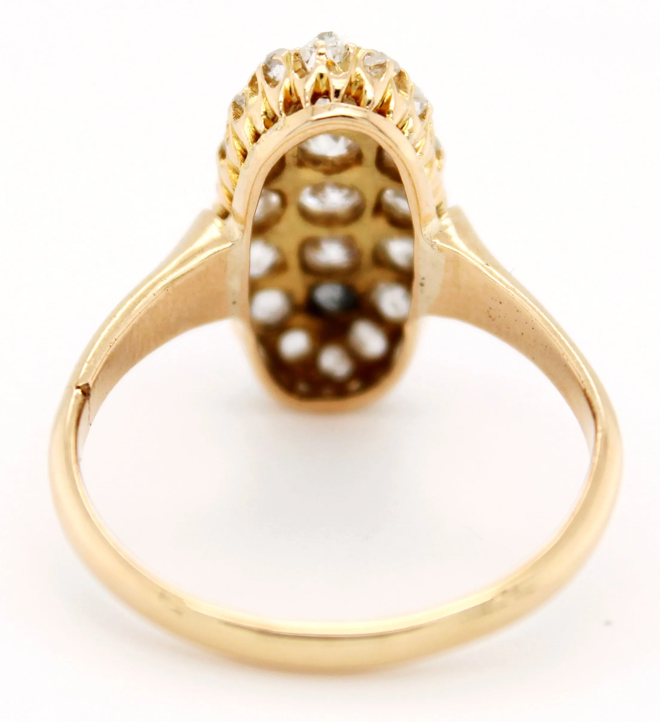 1860s Victorian 1.00ctw Diamond Cluster Cocktail Ring in Assay 14k Yellow Gold
