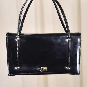 1960s Vintage Black Patent Handbag