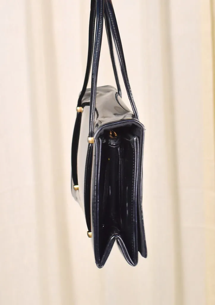 1960s Vintage Black Patent Handbag