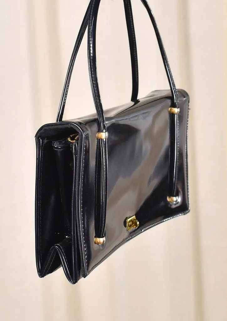 1960s Vintage Black Patent Handbag