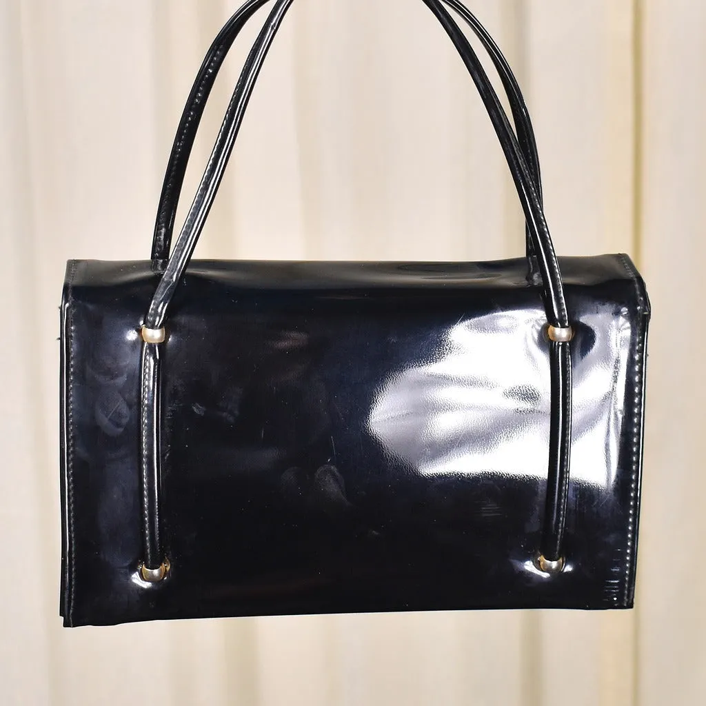 1960s Vintage Black Patent Handbag