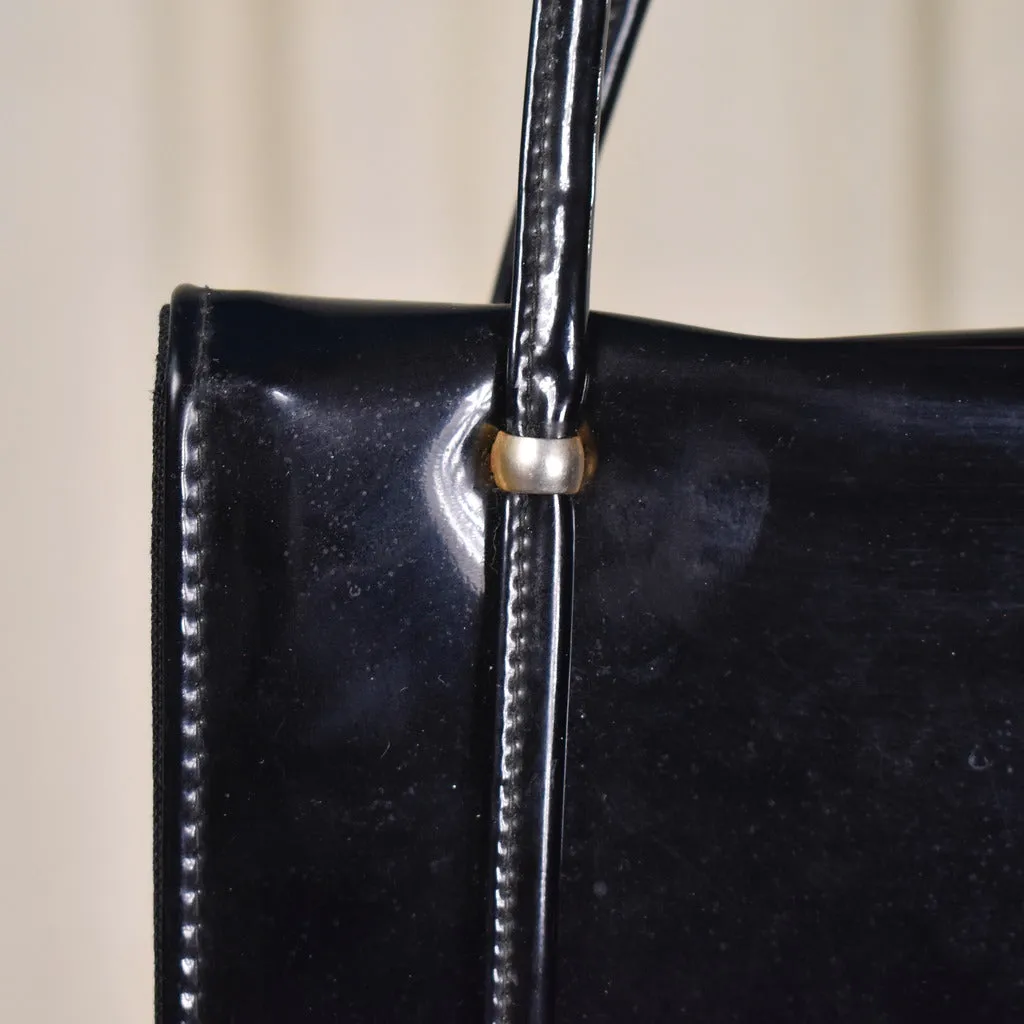 1960s Vintage Black Patent Handbag