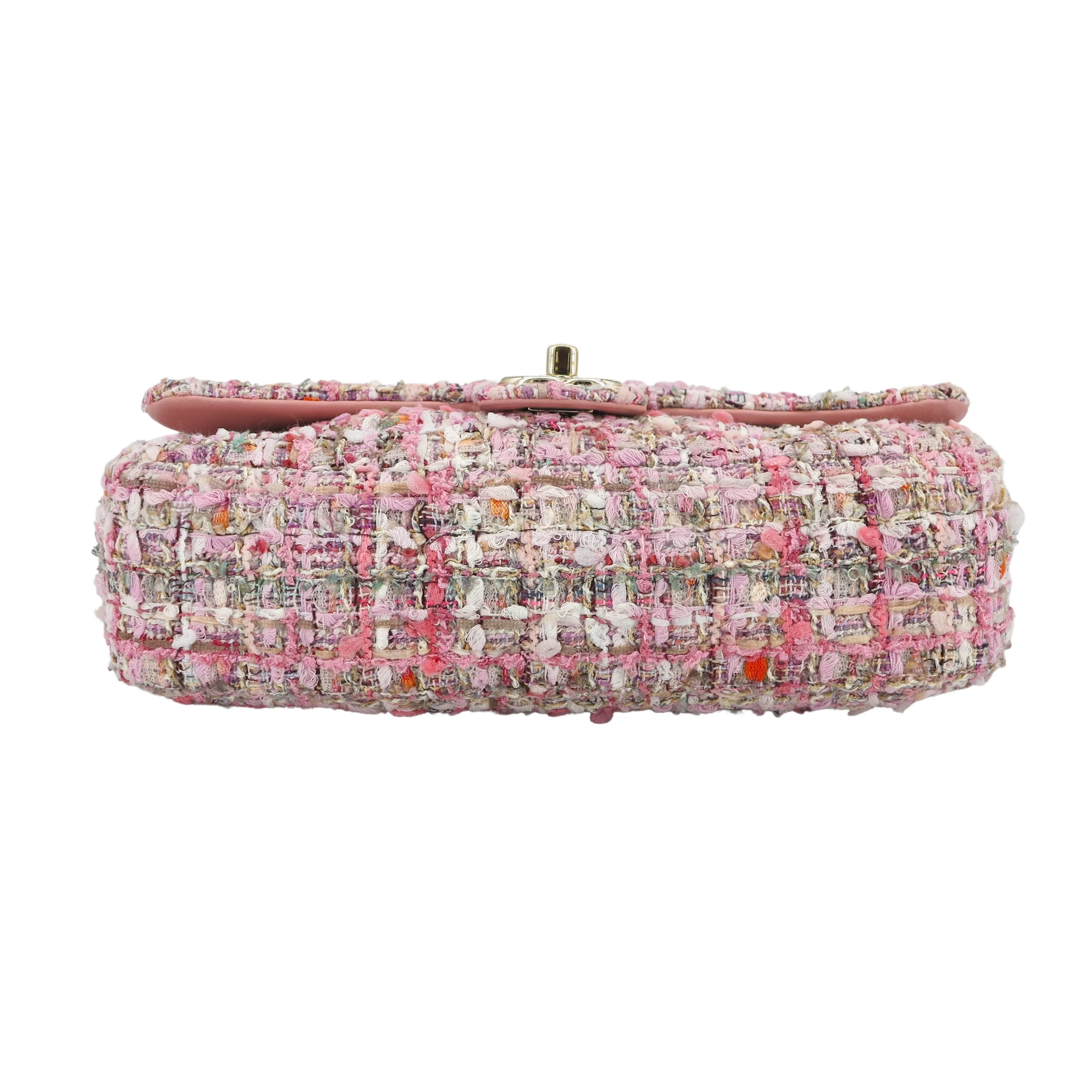 19S Pink Tweed Pearl Handle Medium Flap Bag