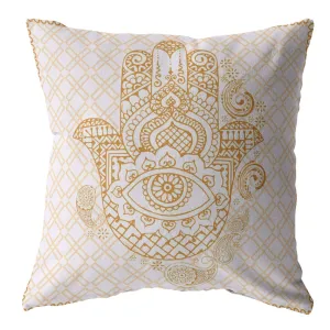 20” Gold White Hamsa Indoor Outdoor Zippered Throw Pillow