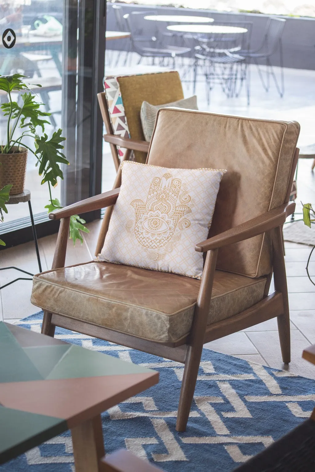20” Gold White Hamsa Indoor Outdoor Zippered Throw Pillow