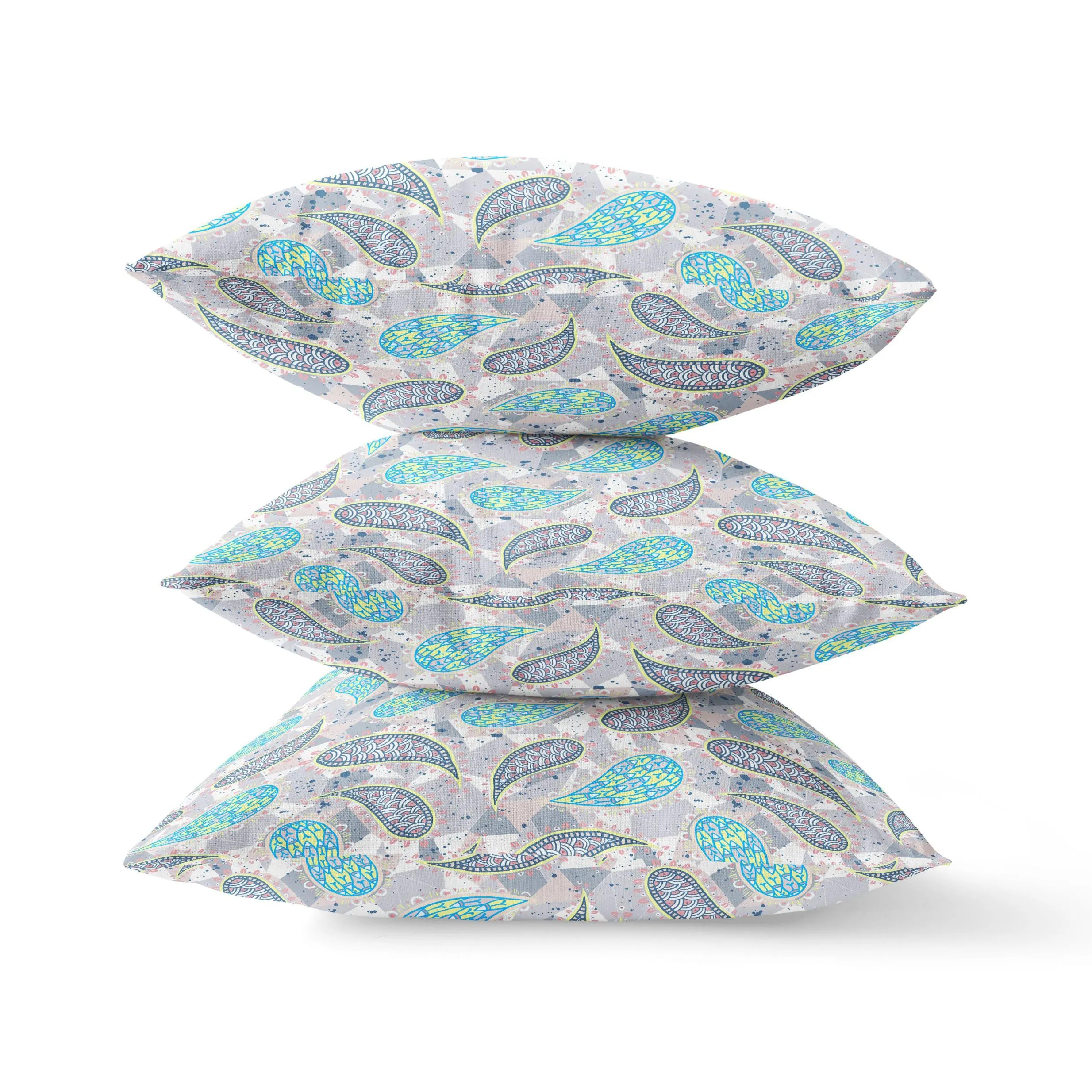 20” Gray Green Boho Paisley Zippered Suede Throw Pillow