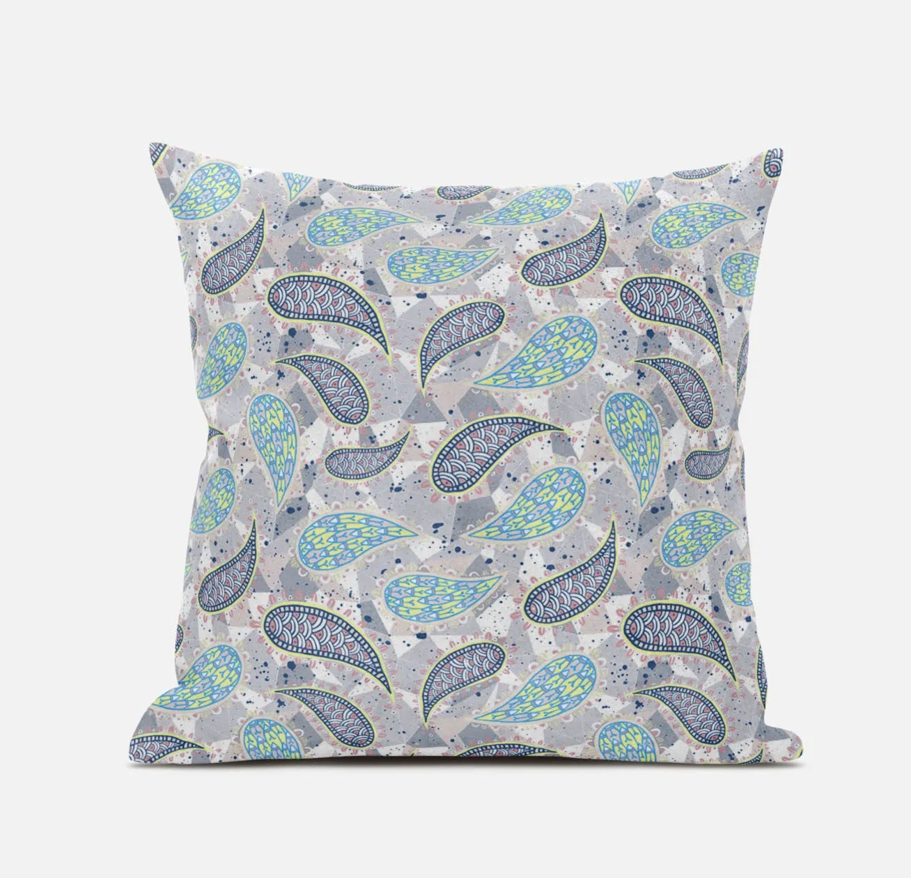20” Gray Green Boho Paisley Zippered Suede Throw Pillow