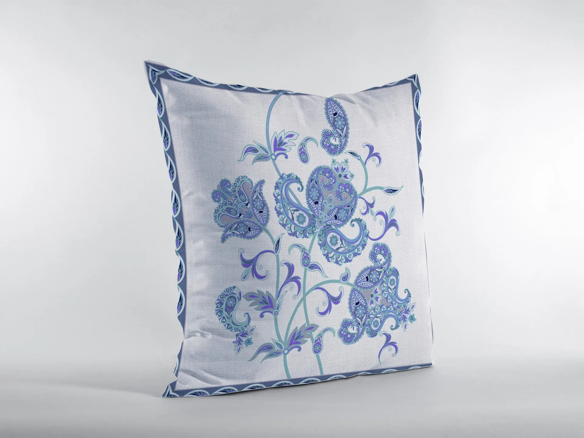 26” Blue White Wildflower Indoor Outdoor Zippered Throw Pillow