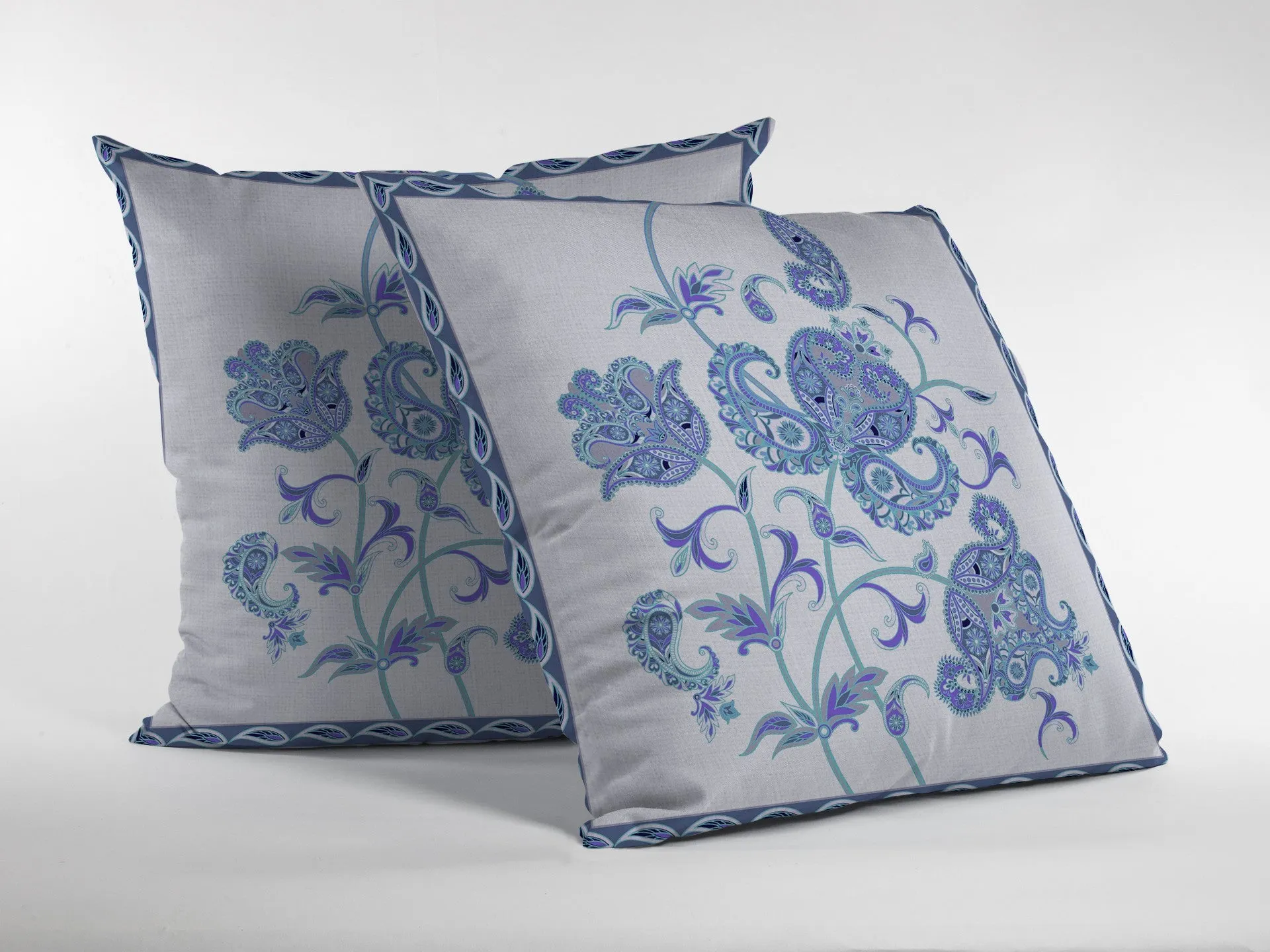 26” Blue White Wildflower Indoor Outdoor Zippered Throw Pillow