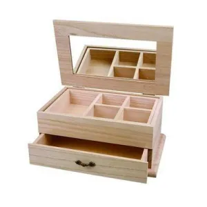 27 cm Wooden Jewellery Box Storage Craft Mirror Drawer Decorate or Paint