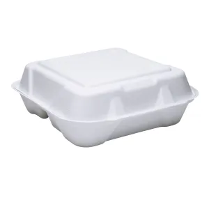 3 Compartment Hinged Container, Compostable. 9.2” x 9.1” x 3.1” - Genpak