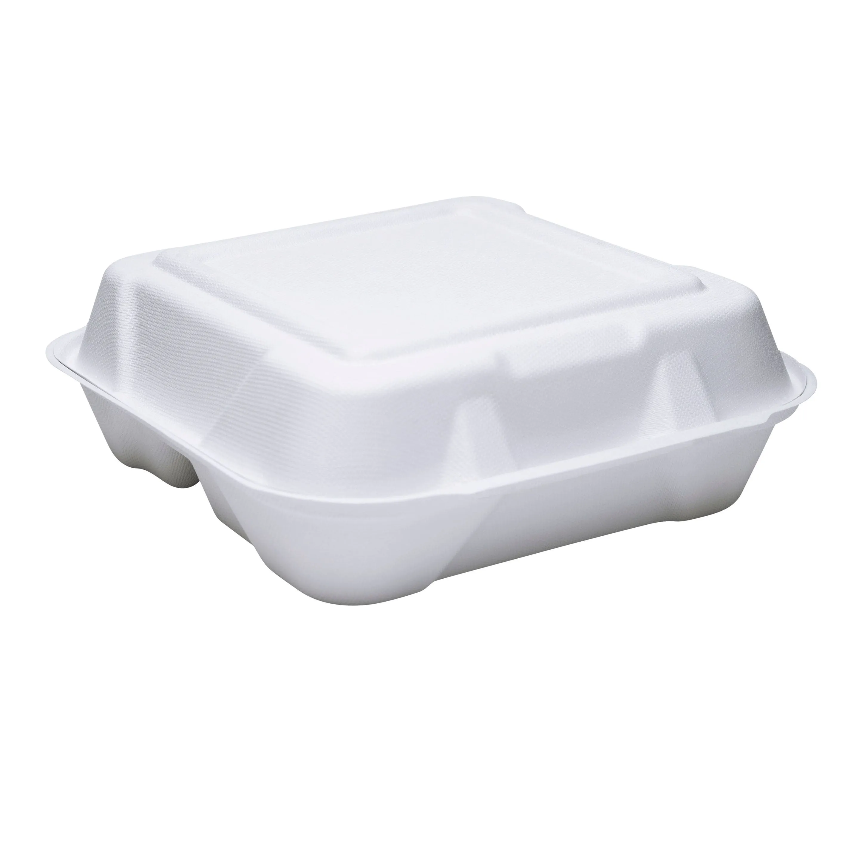 3 Compartment Hinged Container, Compostable. 9.2” x 9.1” x 3.1” - Genpak