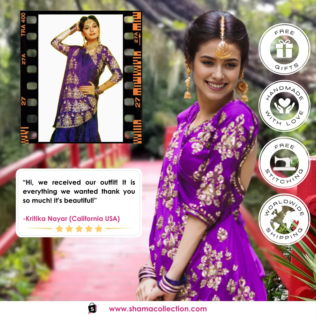 3081 Madhuri Dixit's Hum Aapke Hai Kaun purple saree outfit set
