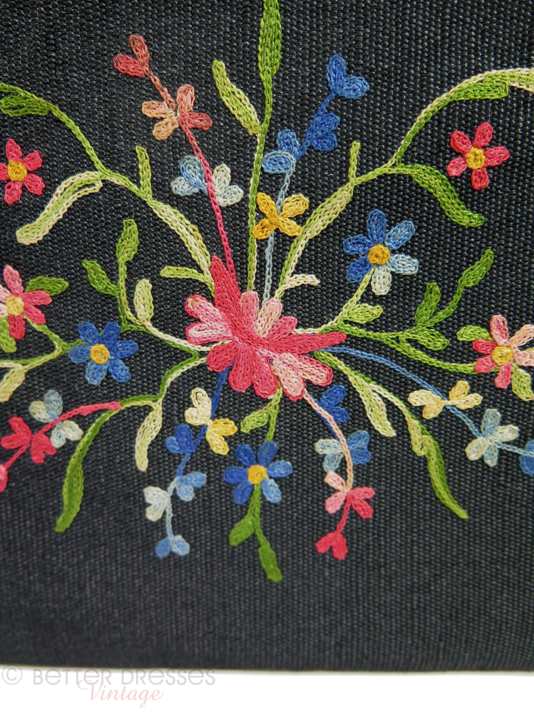50s Ingber Black Wool Embroidered Frame Purse