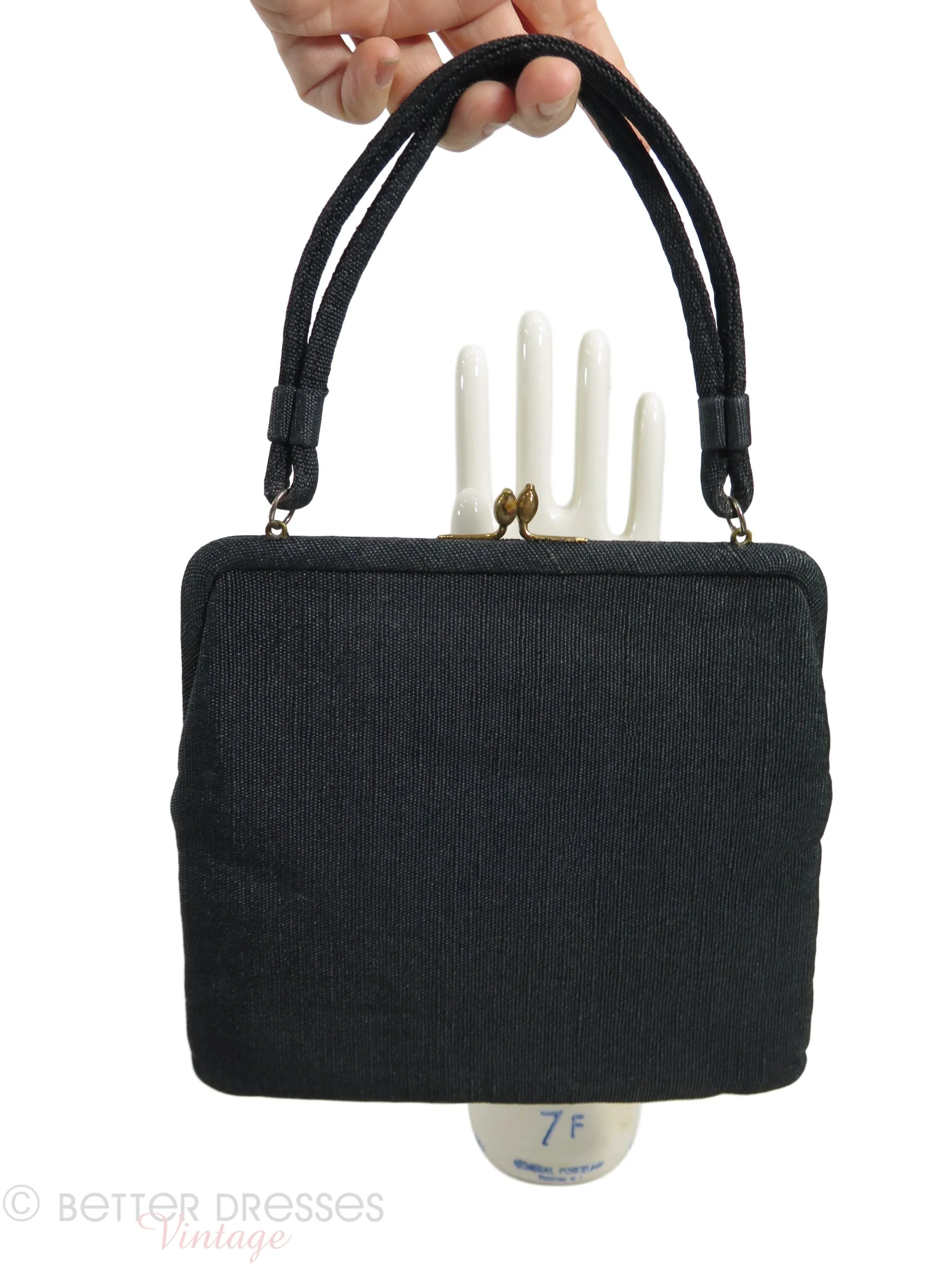 50s Ingber Black Wool Embroidered Frame Purse