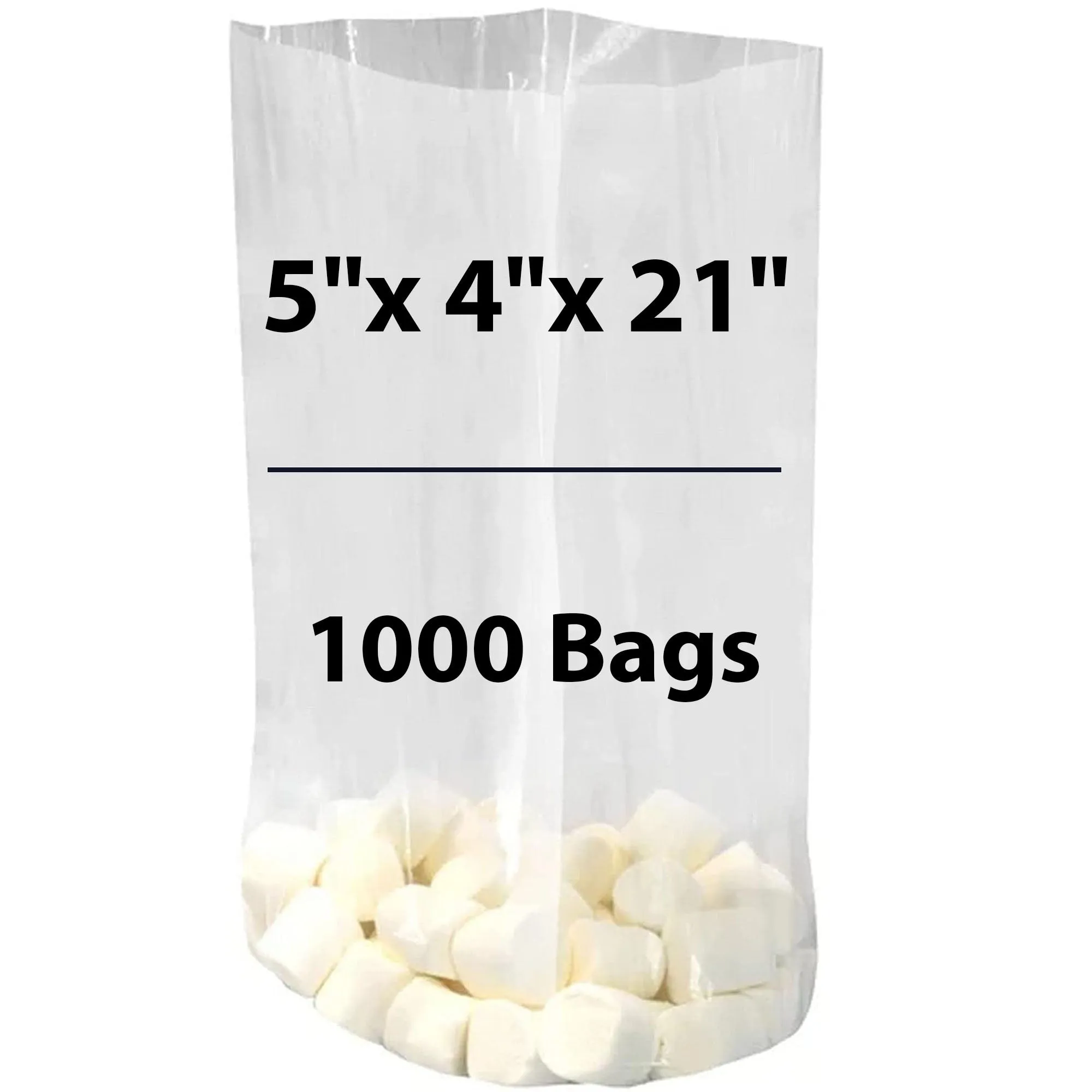 5X4X21 inches Gusseted Poly Bags Clear 1 Mil Low Density LDPE