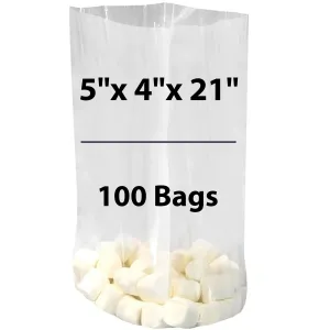 5X4X21 inches Gusseted Poly Bags Clear 1 Mil Low Density LDPE