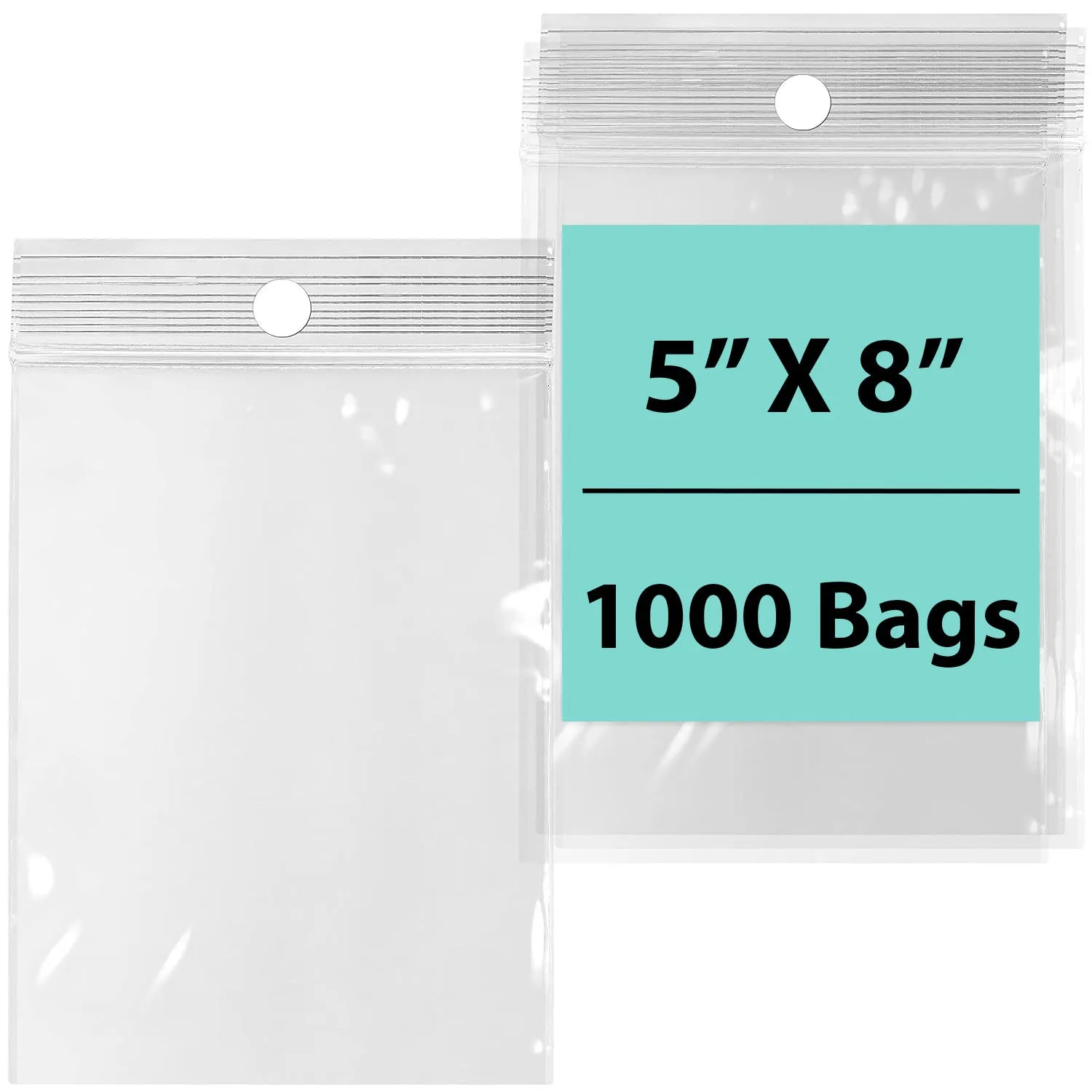 5X8 inches Reclosable Poly Bags with Hang Hole 2 Mil (LDPE) Single Track Zipper