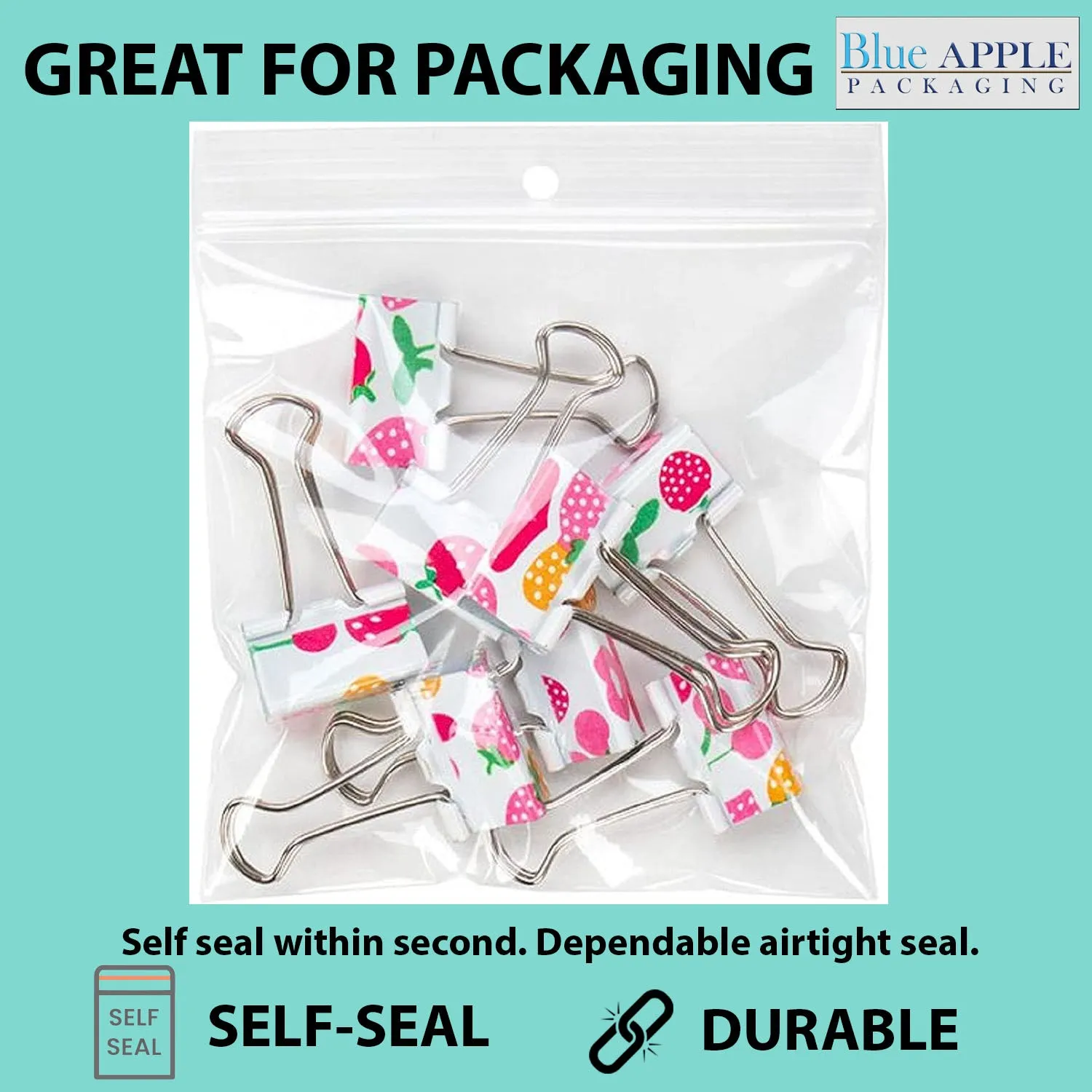 5X8 inches Reclosable Poly Bags with Hang Hole 2 Mil (LDPE) Single Track Zipper