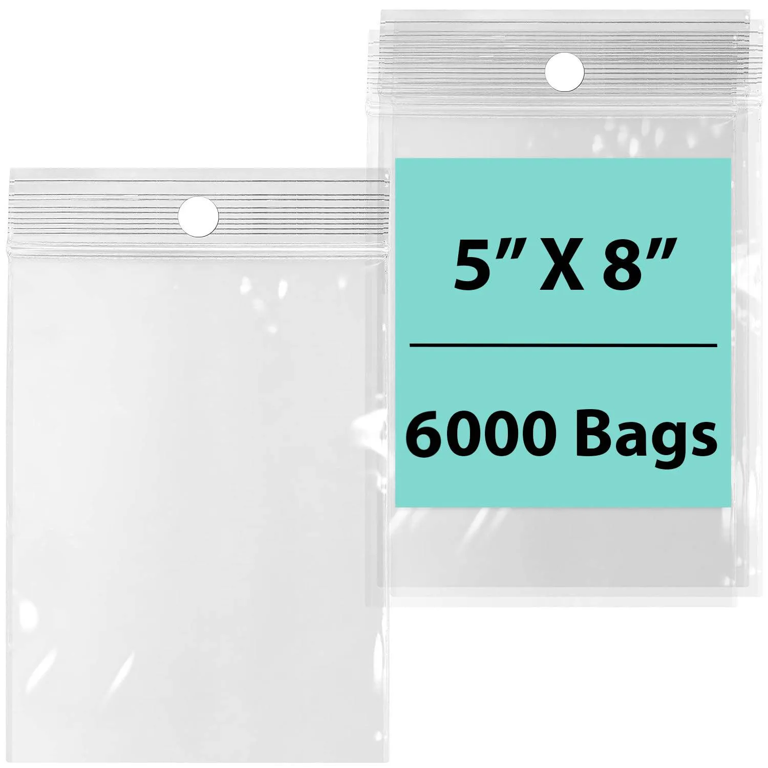 5X8 inches Reclosable Poly Bags with Hang Hole 2 Mil (LDPE) Single Track Zipper