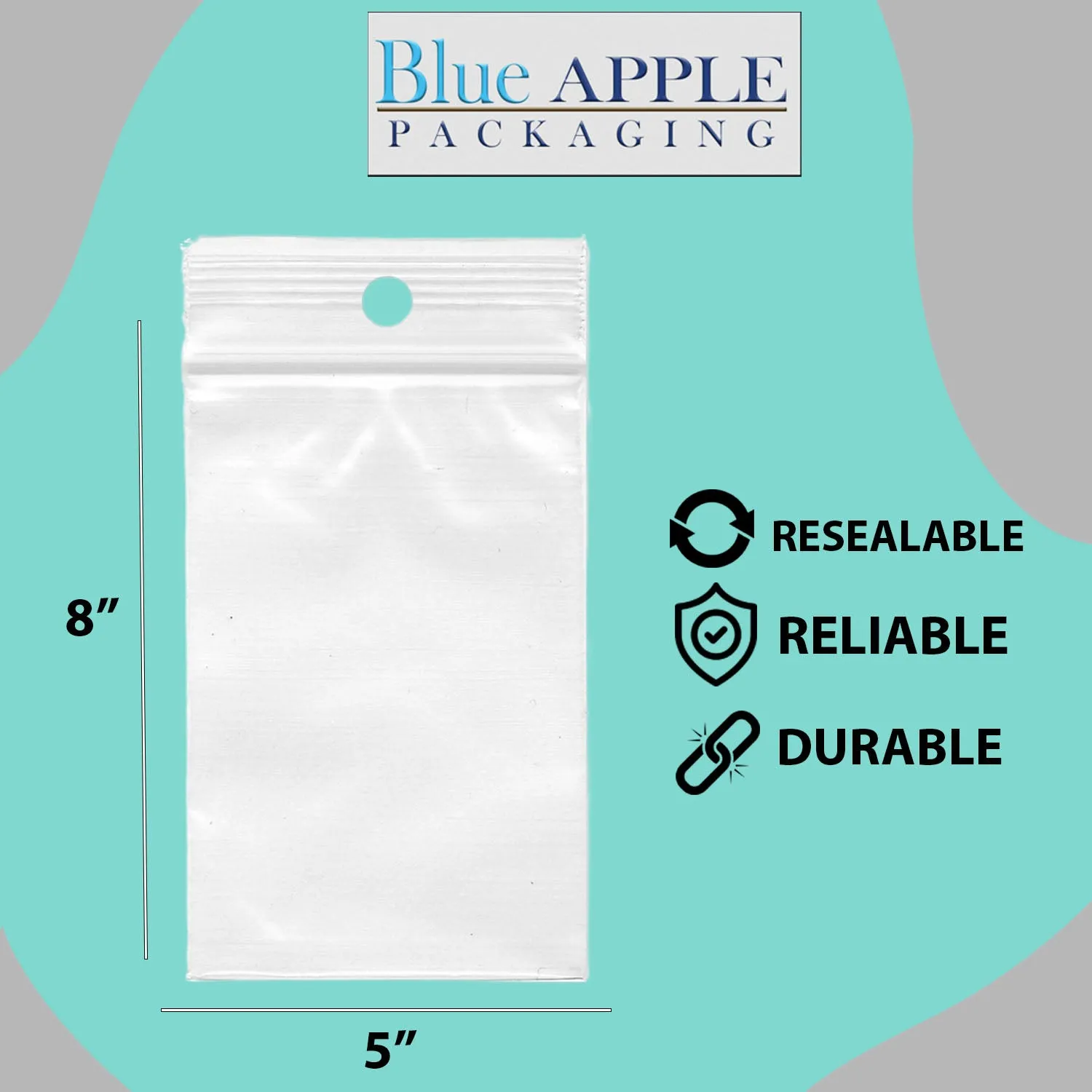 5X8 inches Reclosable Poly Bags with Hang Hole 2 Mil (LDPE) Single Track Zipper