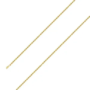 925 Sterling Silver 2.5mm Yellow Gold Plated Rope Chain Size- 9"