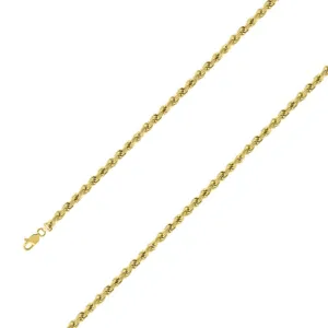 925 Sterling Silver 4mm Yellow Gold Plated Rope Chain Size- 7"