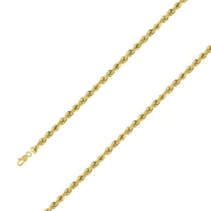 925 Sterling Silver 5mm Yellow Gold Plated Rope Chain Size- 7"