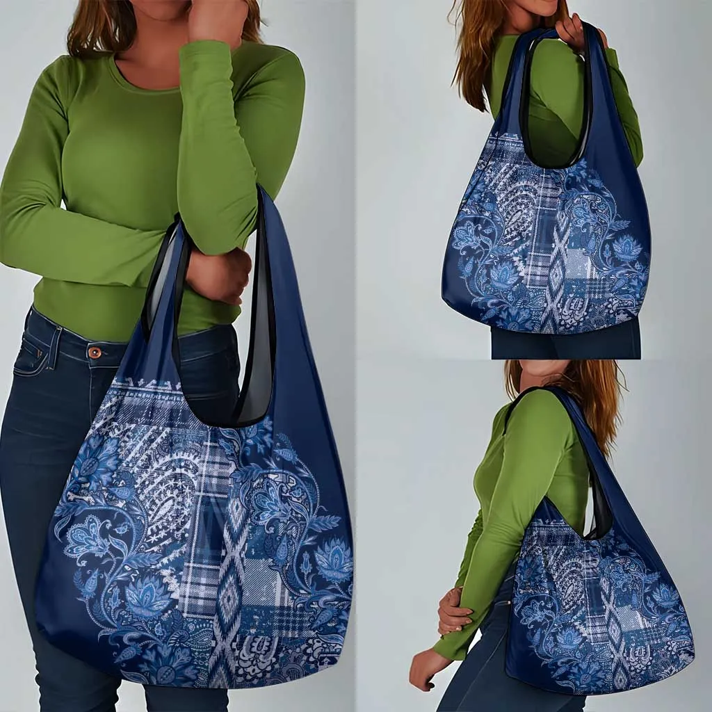 Afro Floral mix Maasai Shuka Grocery Bag Blue Moitf LT9