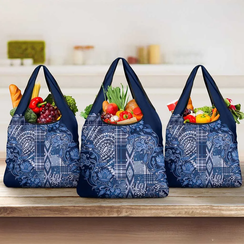 Afro Floral mix Maasai Shuka Grocery Bag Blue Moitf LT9