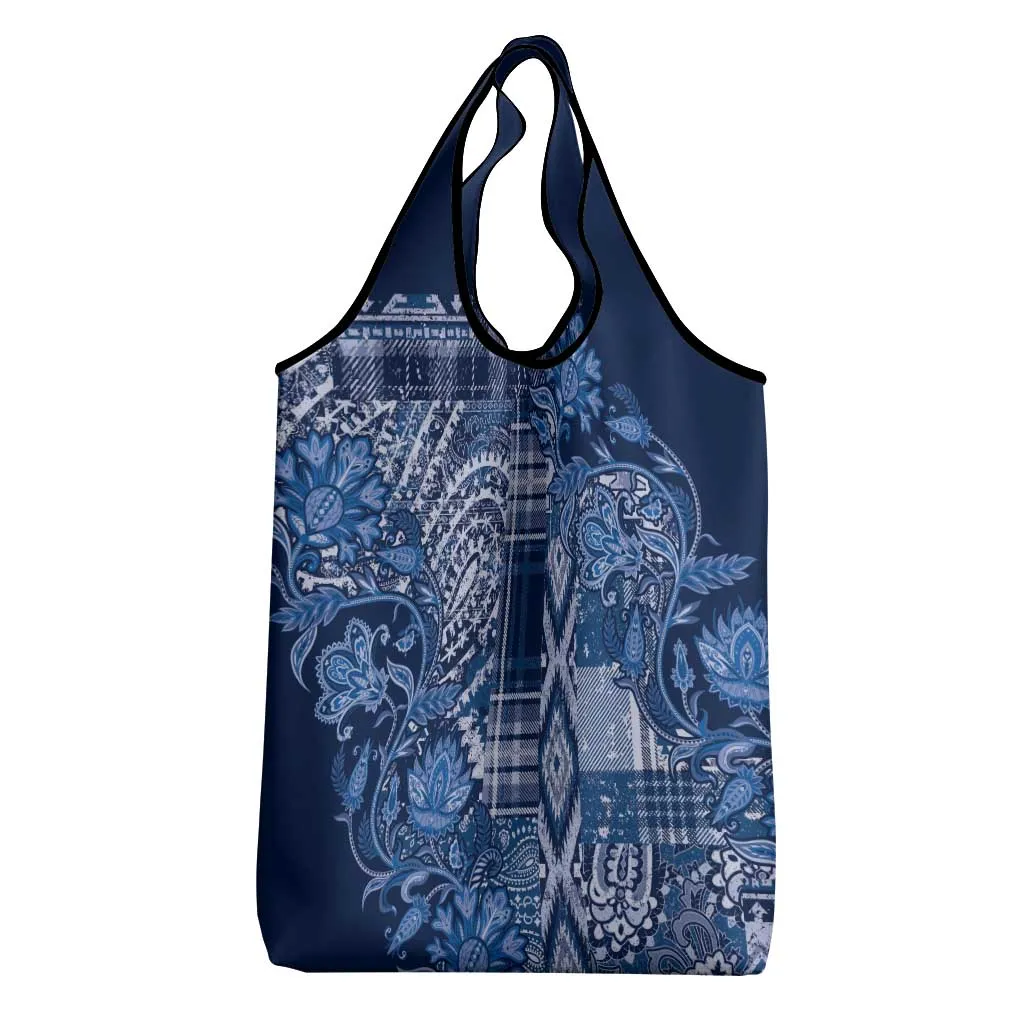 Afro Floral mix Maasai Shuka Grocery Bag Blue Moitf LT9