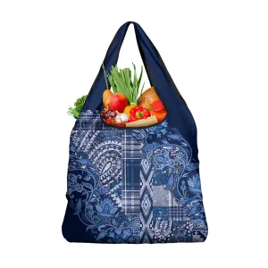 Afro Floral mix Maasai Shuka Grocery Bag Blue Moitf LT9