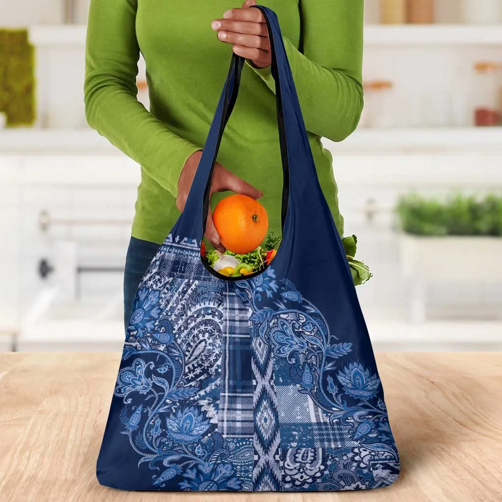 Afro Floral mix Maasai Shuka Grocery Bag Blue Moitf LT9