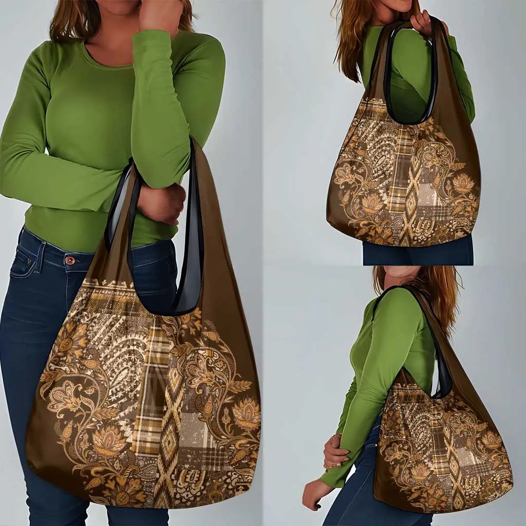 Afro Floral mix Maasai Shuka Grocery Bag Gold Moitf LT9