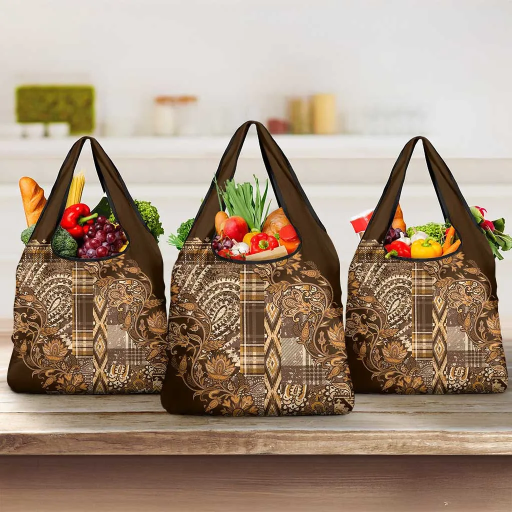 Afro Floral mix Maasai Shuka Grocery Bag Gold Moitf LT9