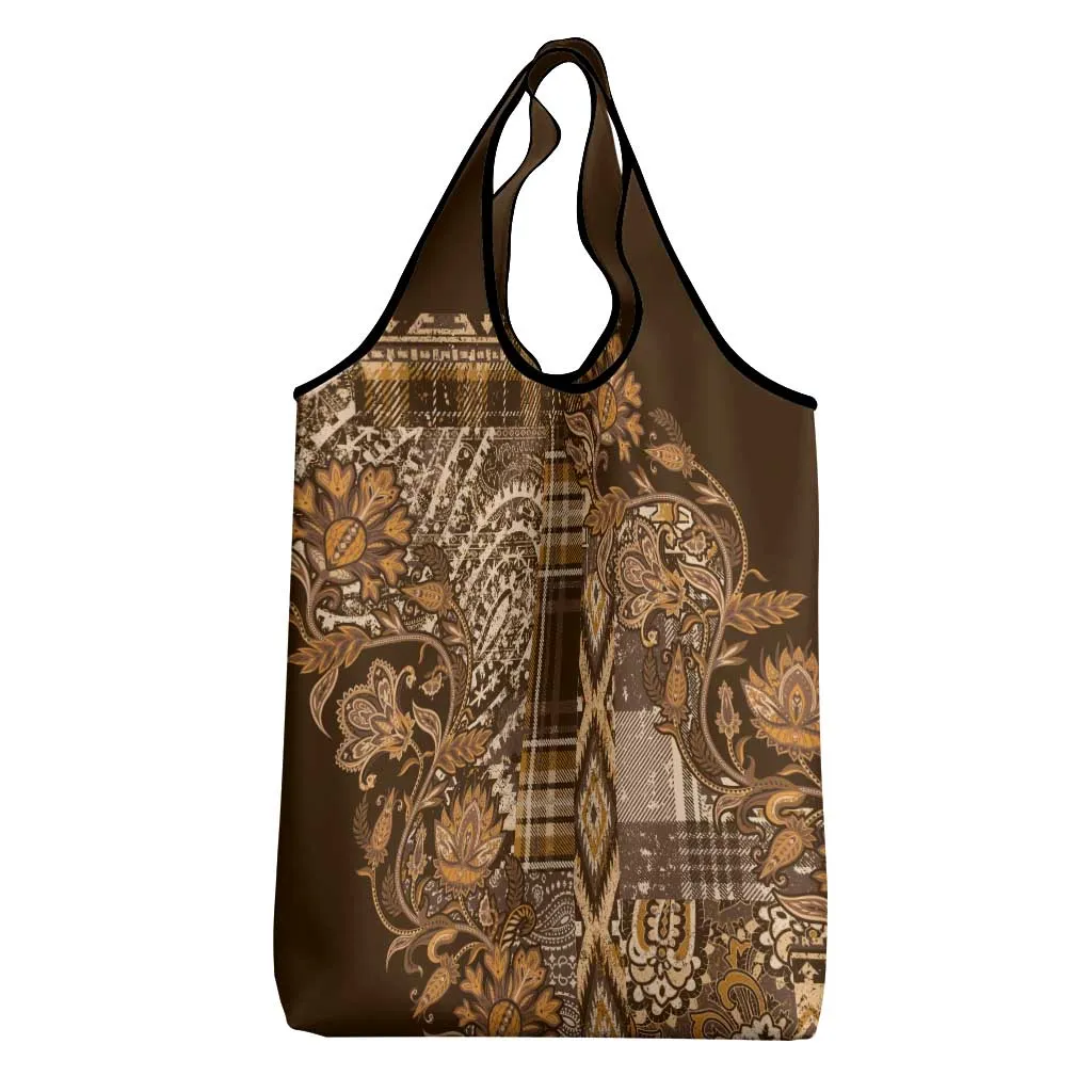 Afro Floral mix Maasai Shuka Grocery Bag Gold Moitf LT9